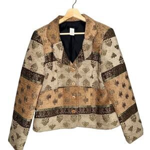 Courtenay Vintage Tapestry Blazer Paisley Embroidery Brown/Tan Size 14